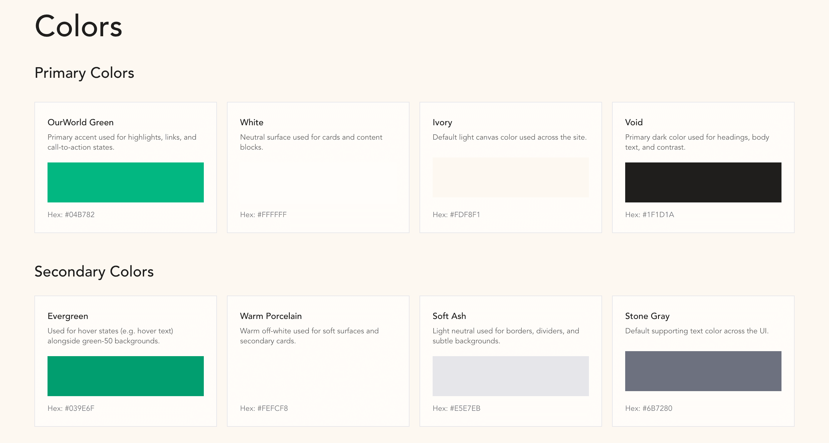 OurWorld color palette after rebrand